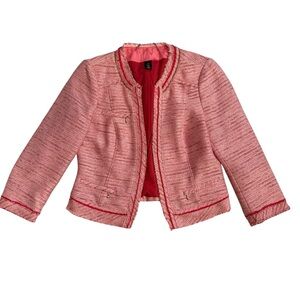 White House Black Market Pink Tweed Open-Front Blazer, metallic detail NWOT Sz 8